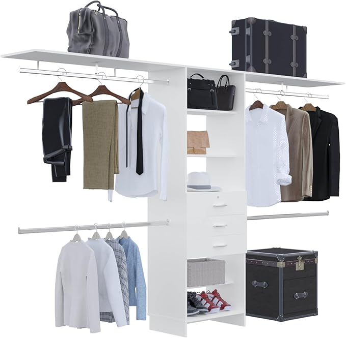 5 Shelf 3 Drawer Closet System for Versatile Storage in Closets, Garages, or Utility Rooms