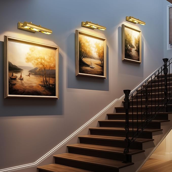24in Modern Brass Picture Lights for Wall Hardwired, 4 Light Gold Wall Picture Light for Above Picture Frame, Accent Light for Living Room, Bookcase, Library Display (Includes Bulbs)