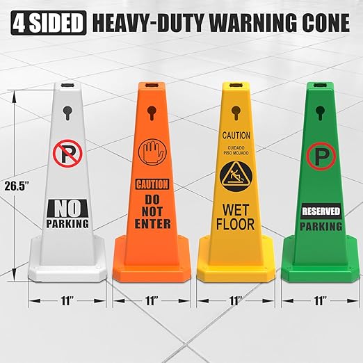 Plastic Traffic Cones, 4-Sided Message Cones, Road Safety Parking Cones, Standing Traffic Warning Signs for Cleaning Area, Garage, No Entry (8, Do Not Enter, Large)