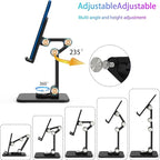 360 Rotating Cell Phone Stand,Folding Phone Stand,Adjustable Height and Angle Foldable Cell Phone Stand Holder for Desk, Taller iPhone Stand Compatible with iPad Smartphones Tablet (Black)