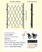 VEVOR Single Folding Security Gate, Lockable Scissor Gate with 360° Swivel Casters, Outdoor Barricade Steel Retractable Gates, for Entry Security, Garage, Warehouse & Pool, 49.61 x 77.76 in (W x H)