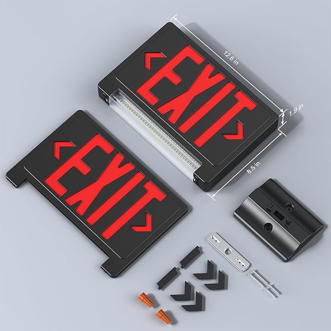 Exit Signs with Emergency Lights Battery Backup, UL Listed Double-sided Exit sign with Adjustable Light Pipe, Hardwired Compact Commercial Lighted Exit Sign, 120/277V Top/Side/Wall Mount (2 Pack) (1 Pack)