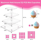 Cupcake Stand – Premium Cupcake Holder – Cady Bar Party Décor – 4 Tier Acrylic Tower Display for Pastry + LED Light String – Ideal for Weddings, Birthday (Pink Light)