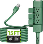 BN-LINK 15ft Outdoor Extension Cord Waterproof with Power Stake, 6-Outlet Power Strip Weatherproof, 14/3 SJTW Heavy Duty Power Cord for Outdoor String Lights and Christmas Decorations, ETL