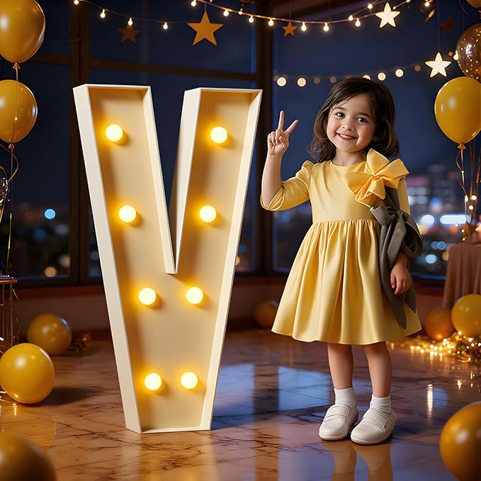 Marquee Letters 3 Feet Tall Large Light Up Letters V Happy Birthday Decorations Marry Me Engagement Party Decor Yellow Light Birthday Decorations Balloon Arch Kit Foam Sign V