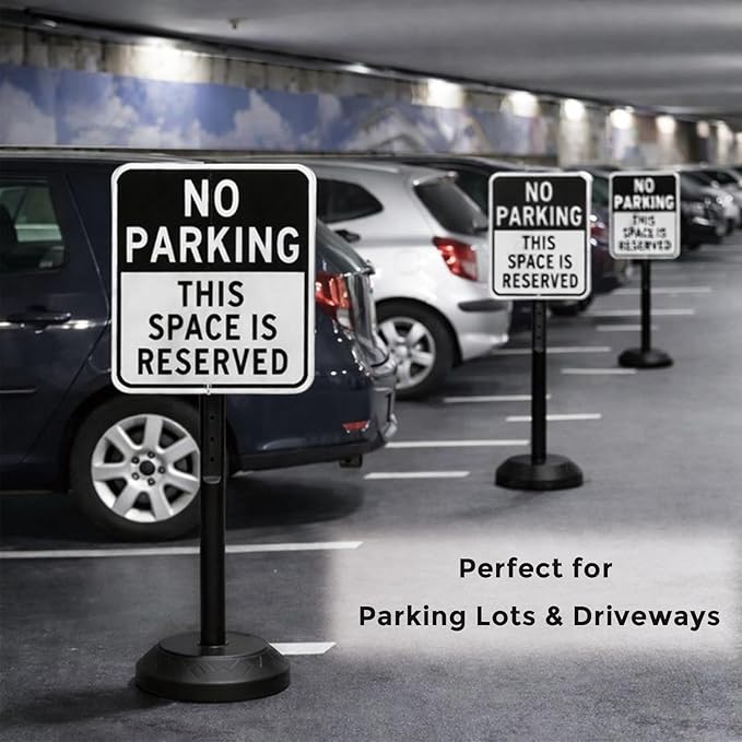 BESEA Portable Sign Holder Stand 6 Pack, Heavy-Duty Fillable Weighted Base Sign Holders, 41 inch Height Standing Sign Holder for Safety Signs, Reserved Parking Sign with Stand – Indoor & Outdoor Use