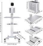 Yescom Mobile Computer Cart Rolling PC Stand Desk Workstation on Wheels with Monitor Mount Adjustable Keyboard Tray CPU Printer Holder for Hospital Clinic School Office Silver
