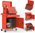 5-Drawers Red Tool Chest, 2-in-1 Mechanic Rolling Tool Box Removable Lockable Tool Storage Cabinet, Metal Tool Cart with Drawers and Wheels for Garage, Workshop