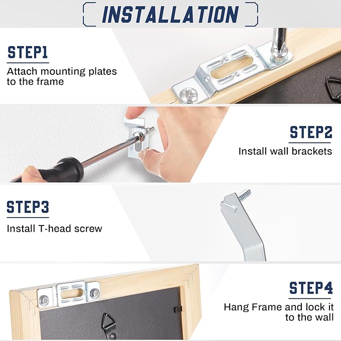 60 Set Frame Lock Security Hanging Kits T-Screw Security Artwork Picture Hangers with T-Head Screws and 1 Hanging Clamp Wrenches for Museums Art Galleries Hotels, Supports up to 15 Pounds
