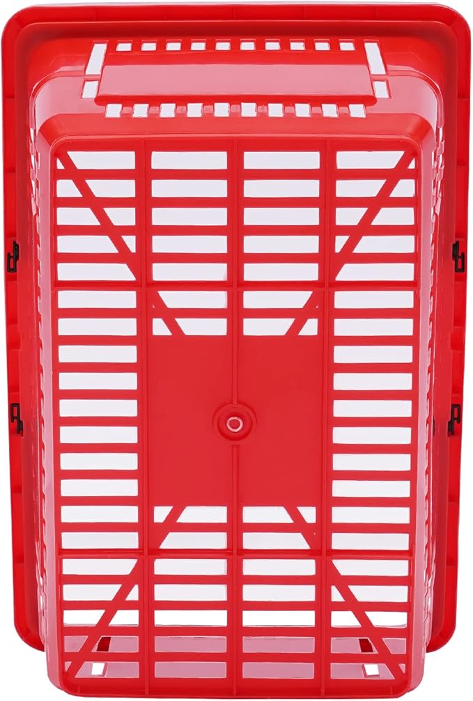12PCS Shopping Baskets with Handles, 21L Plastic Grocery Basket for Retail Store, Supermarket, Grocery Shopping |17" x 12" x 9" Portable Shop Basket (Red)