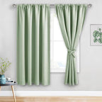 JIUZHEN Blackout Curtains for Bedroom - Thermal Insulated Room Darkening Noise Reducing, 52 x 63 Inch Length Curtains for Living Room, Set of 2 Panels with Tiebacks, Light Green