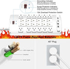 QINLIANF Surge Protector Power Strip - 10Ft Flat Plug Heavy Duty Extension Cord with 24 Outlets and 4 USB Ports(2 USB-C Ports), 1875W/15A, 4100J, for Home, Office, Dorm, ETL Listed, White