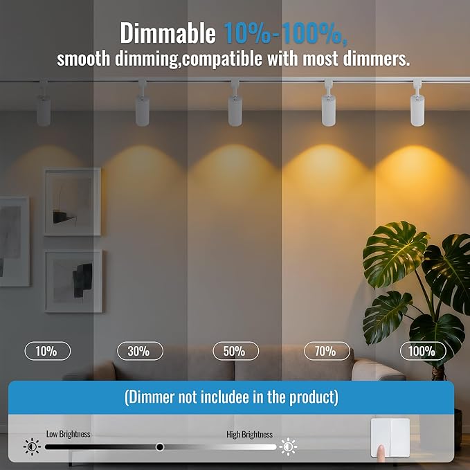 5CCT LED Track Lighting Heads Dimmable 20W 5CCT 2700K/3000k/3500k/4000k/5000k,Versatile H Track Lighting Heads,Zoomable Beam 15° to 60° Ideal for Accent Art and Task Lighting, (White, 4 Pack)