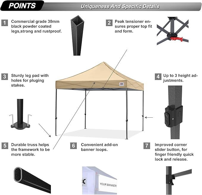 ABCCANOPY Patio Pop Up Canopy Tent 10x10 Commercial-Series (Beige)