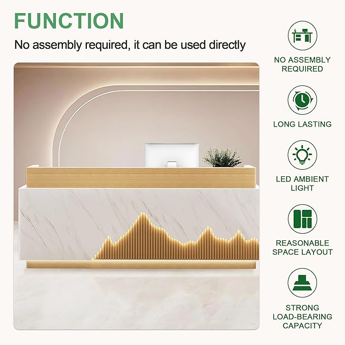 Modern Reception Desk with Counter Front Reception Table with Hidden LED Lighting Commercial Receptionist Desk Wood and White Checkout Counter Fully Assembled and Ready to Use 94inch