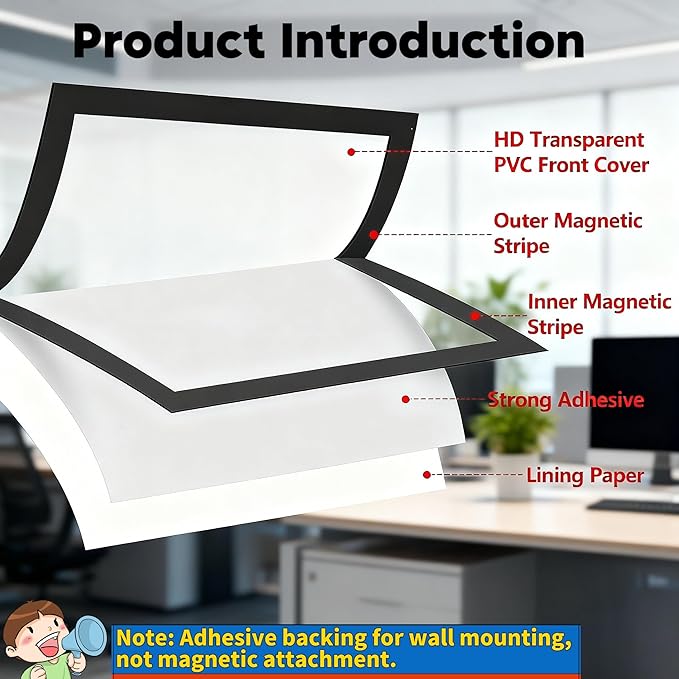4 Pack Magnetic Sign Holder 8.5 x 11, Self-Adhesive Magnetic Display Picture Frames Mount Sign Holder, Magnet Photo Sleeves Document Holder for Fridge Wall Window Office Poster Store
