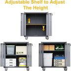 Metal Storage Cabinet with Wheels, Lockable Rolling Tool Chest with Adjustable Shelf & Handle & 2-Doors, Mobile Steel Locker for Garage, Home, Office, School, Assembly Required, Black&Grey
