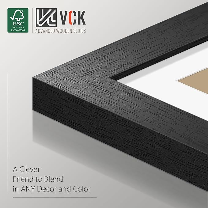 VCK Picture Frame 8×10 Set of 5 Display Pictures 5x7 with Mat or 8x10 Without Mat, High Definition Glass Multi Black Photo Frames for Baby Pictures, Weddings, Portraits Display