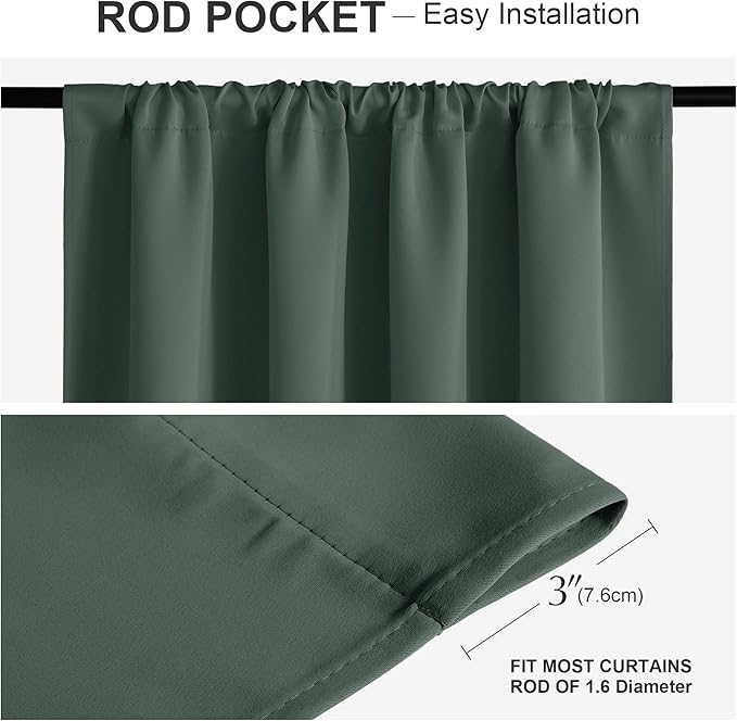 PONY DANCE Dark Green Blackout Cafe Curtains 24 inch Long, Thermal Insulated Small Window Curtains for RV Camper, Privacy Basement Short Drapes, W 29 x L 24 inches, 2 Panels Set