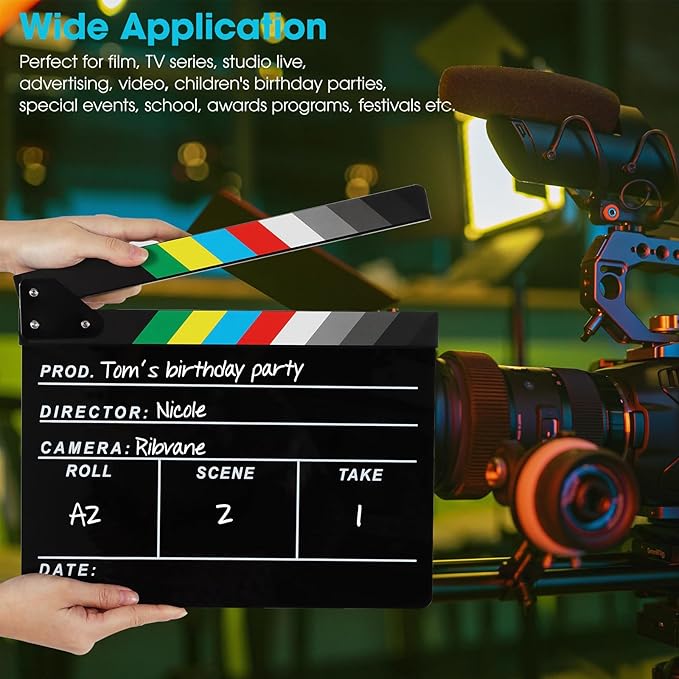 Acrylic Movie Film Directors Clapboard, Photography Video TV Cut Action Scene Slate Clapper Board Props, Black
