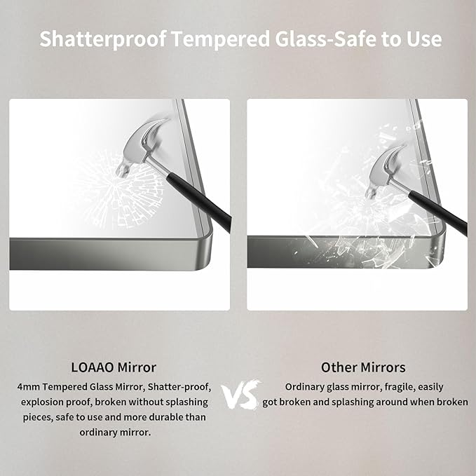 LOAAO 32X36 Inch Brushed Nickel Bathroom Mirror, Rounded Rectangle Silver Metal Frame Mirror, Brushed Nickel, Anti-Rust, Hangs Horizontally or Vertically