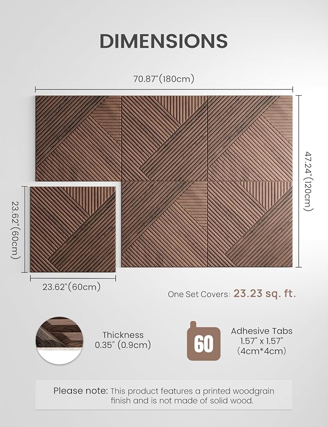 Large Felt Bulletin Board,Cork Board Alternative 70.87'' x 47.24'' Art Acoustical Wall Panels-6 Pack with 60 Adhesive Tabs,for Recording Studio/Home Offices-Walnut/Diamond