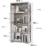 Display Cabinet with Glass Doors, 4-Tier Curio Cabinet with 3 Color Lights for Collectibles, Glass Display Case with Human Body Sensor, Bookcase with 4 Shelves, Storage Cabinets, Gray