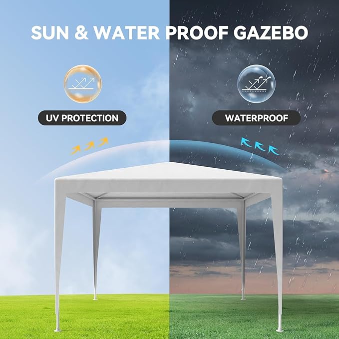 10x10 FT Party Tent, Outdoor Wedding Tents for Parties, Canopy Event Tent Without Removable Sidewalls, Waterproof Gazebo Shelter for Birthday Parties, Weddings, BBQs & Events (10X10FT-0Sides White)