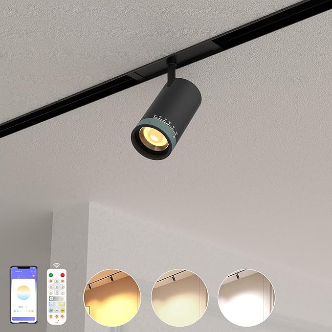 Adjustable Focus Spotlight, 18W Magnetic Track Light Head, 24V LED Lamp, Rotatable Spotlight, Smart Control via App, Remote & Voice, Dimmable & CCT 2700K-6000K, Beam Angle 20°-45°