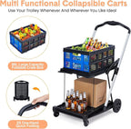 Foldable Shopping Cart with 2 Storage Crates – 2-Tier Collapsible Utility Cart, Aluminum Trolley with 360° Rolling Swivel Wheels & Removable Baskets for Groceries, Office, Travel, Apartment