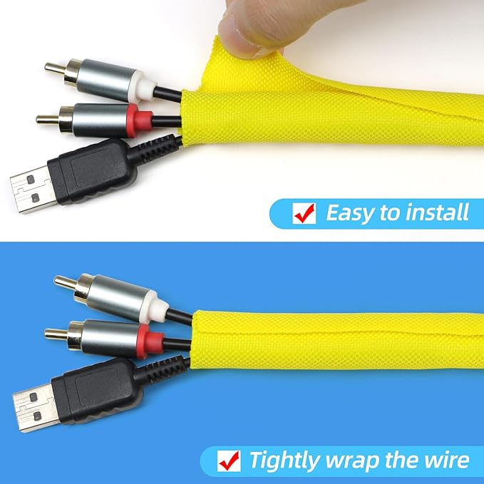 Automotive Wire Loom Tubing, Split Braided Cord Protectors from Pets No Chew, Flexible Cable Sleeve Cable Management for TV/Computer/Electric Wires (Yellow, 3/4"-25ft)