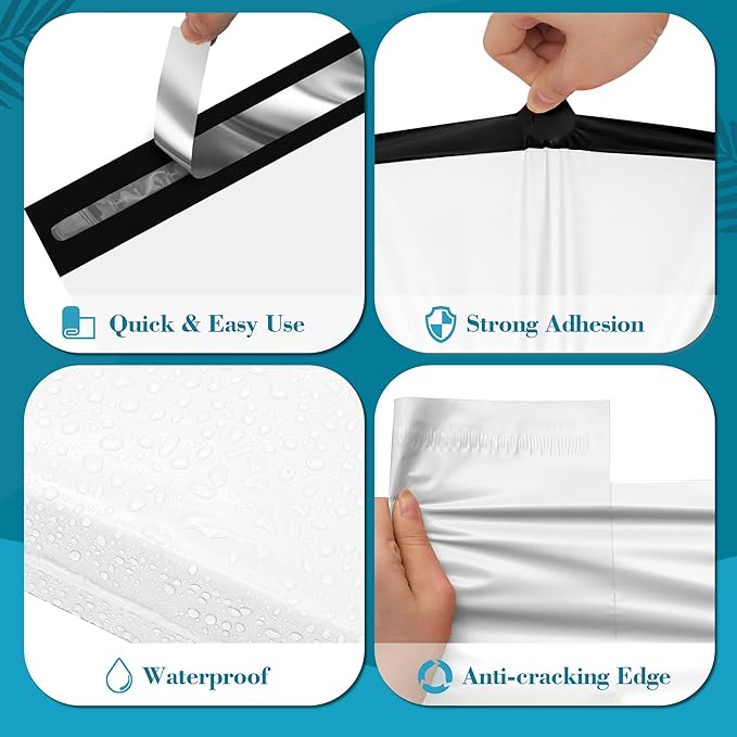 JinRuiKJ Poly Mailers with Handle 10x13 Inch 100 Pcs, Easy to Carry Packaging Bags for Small Business, Thank You Shipping Bags with Self Adhesive Strip, Tearproof and Waterproof - White