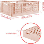 Domiella 2-Pack Crates for Storage, Storage Crates Plastic Stackable, Foldable Crate for Office Home Kitchen Bedroom Bathroom (Large, Pink)