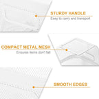 4 Pack Metal Mesh Basket with Hollow Handles White Wire Storage Bin for Organizing Stackable Metal Fine Mesh Basket for Pantry Bathroom Kitchen Cabinets Shelves (Medium and Large)