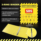 MSDS SDS Binder and Wall Station,Yellow Heavy Duty 3 Inch Material Safety Data Sheet 3 Ring Binder with SDS Wire Rack and Display Sign,Chain,Mounting Hardware,Safety Posters and MSDS Labels