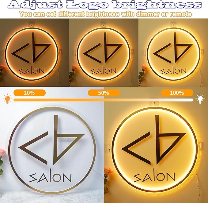 Custom Backlit Logo Sign, Personalized Floating Backlight Metallic/Acrylic LOGO for Business Wall, Large Illuminated Neon Sign Customizable Picture for Spa Beauty Studio Office Room Storefront Decor
