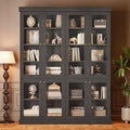 Vyre 70.8" Tall Black Bookshelf with Glass Doors, Farmhouse Modular Bookcase with 6-Tier Adjustable Shelves, Large Storage Cabinet for Home Office, Living Room, Set of 2