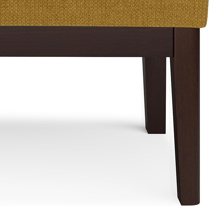 SIMPLIHOME Carlson Small Ottoman Bench - 27 inch Wide Upholstered Woven Fabric Rectangle Ottoman in Marigold, Mid Century Modern Bench for Bedroom, Entryway or Living Room with Padded Seat