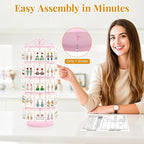 EsLuker.ly Earring Holder Organizer Rotating Display Tree Stand, Adjustable Height Earring Card Hanger Rack with 50 Hooks for Vendors Market Selling, 5 Tier Metal Jewelry Storage Tower, Pink