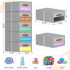Stackable Storage Drawers - Pull Out Storage Bins with Drawers for Closet Clothes Organizers with Weekly Labels & Clear Window, Closet Shelf Storage for Bedroom, Living Room, 5 Pack, Grey