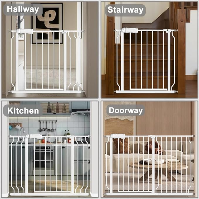 Baby Gate for Doorways Stairs Hallway 85.8-90.5 Inch Wide, Walk Through Child Gates with Pressure Mounted Extention Kit, Indoor Safety Child Gates for Kids or Pets