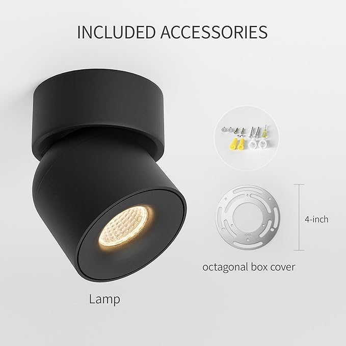 Aisilan LED Ceiling Spot Light Indoor Dimmable 2 Pack, 7W Black Directional Accent Light, Adjustable Modern Spotlight Flush Mount, Warm White CRI 97, for Living Room Bedroom