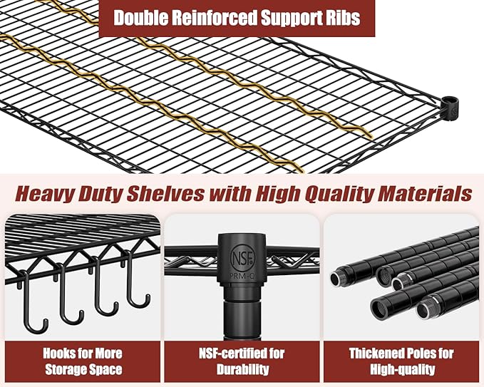 PrimeZone 60" W x 24" D x 76" H Heavy Duty Wire Storage Shelves with Wheels, 4 Tier Adjustable NSF Certified Garage Shelving Unit, Rolling Metal Organizer Shelf Rack for Warehouse, Pantry, 2 Packs