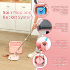 KZKR Square Spin Mop and Bucket Set with Self Separation Dirty and Clean Water System, Self Wringing 360° Rotating Mops Head with 2 Replaceable Microfiber Pads for Home Floors Cleaning