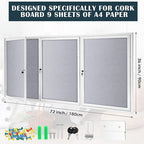 Enclosed Bulletin Board 72" x 36" Weather Resistant Lockable 3 Door Weatherproof Wall Mounted Enclosed Cork Board Aluminum Frame Display Case for Office, School, Commercial, 18xA4(Gray)