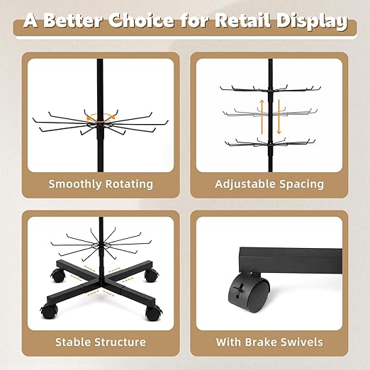 Retail Display Stand, Rotating Display Rack for Earring Keychains Jewelry Vendor Events & Stores, 7 Tier Movable and Adjustable 1 PCS - Black