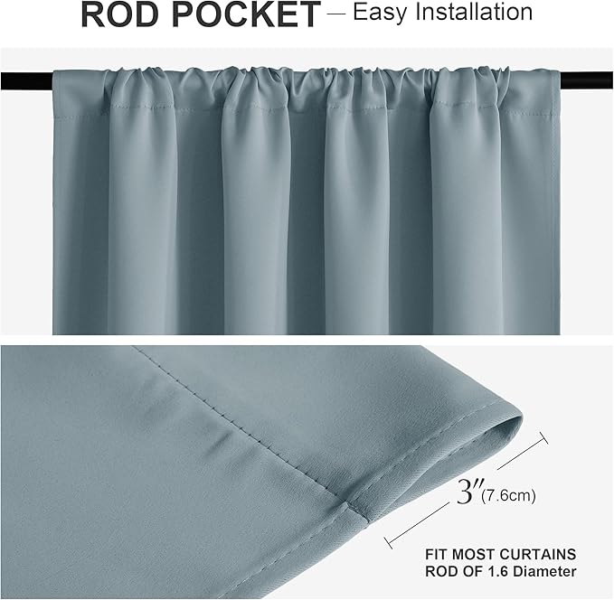 PONY DANCE Dusty Blue Curtains for Living Room 2 Panels Set, Lights Blocking Rod Pocket Design Thermal Insulated Privacy Curtains Draperies for Guest Room Playroom, Uranian Blue, 42 inches Wide