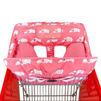 Love&go Soft Pillow Attached 2-in-1 Shopping Cart and High Chair Cover for Baby, Cotton Padded Cart Cover, Fold'n Roll Style, Portable with Carry Bag (Pink Elephant)