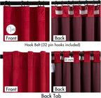 MIULEE Christmas Velvet Curtains 90 Inches Long 2 Panels Set for Bedroom, Pinch Pleat Back Tab Luxury Thermal Insulated Living Room Darkening Drapes Pleated Blackout Window Curtains with Hooks, Red
