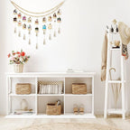 Amyhill Amyhill Hanging Photo Display Boho Macrame Photo Hanging with 24 Wood Wall Clips Macrame Collage Picture Frame with Wooden Beads Double Layer Room Display Decoration Art(Simple Style)